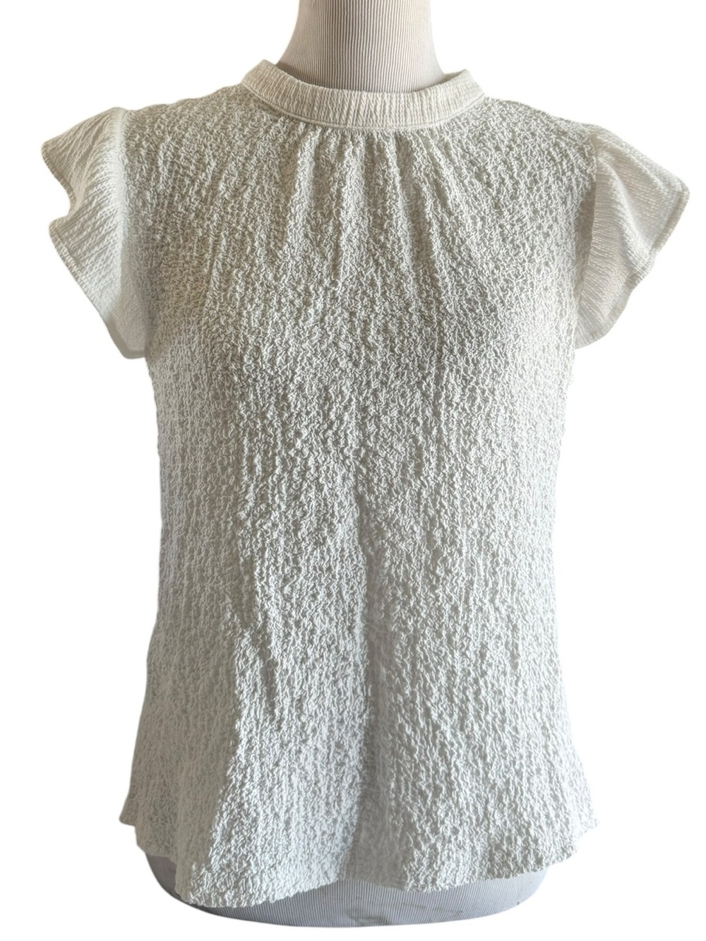 THML White Textured Flutter Sleeve Top Size S
